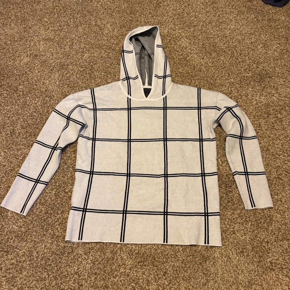 RACHEL Rachel Roy || Black and White Plaid Hooded Sweater Size L